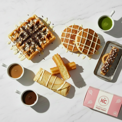 Lote surtido KingChurro con churros, porras, gofres, creps, tortitas y siropes